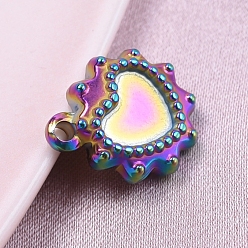 Rainbow Color 304 Edelstahl Reize, Herz Charme, Regenbogen-Farb, 10x12x3 mm, Bohrung: 1.2 mm