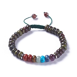 Кровь драконов Регулируемые нейлоновые шнур плетеный браслеты из бисера, с натуральными шариками яшмы из крови дракона и сплава, 2-1/8 дюйм ~ 2-3/4 дюйм (5.3~7.1 см)