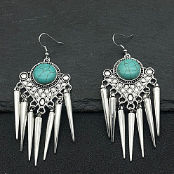 Треугольник Серьги-подвески из сплава в этническом стиле с кисточками, треугольные, серебряные