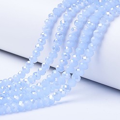 Light Sky Blue Electroplate Glass Beads Strands, Imitation Jade Beads, AB Color Plated, Faceted, Rondelle, Light Sky Blue, 8x6mm, Hole: 1mm, about 68~70pcs/strand, 16 inch(40cm)