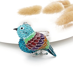 Аквамарин Сплав горный хрусталь брелок, с эмалью, птица, аквамарин, Кулон : 55x35 мм