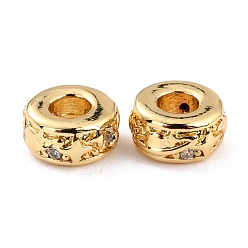 Настоящее золото 18K Латунные микропаве из прозрачного кубического циркония, долговечный, без кадмия и без свинца, RONDELLE звездочкой, реальный 18 k позолоченный, 7.5x3.5 мм, отверстие : 2.8 мм