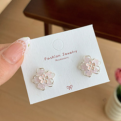 Серебро Цветок сплава эмали серьги стержня, со стеклом, серебряные, 25x15 мм