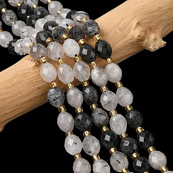 Кварц Турмалинизации  Нити бусин из натурального черного рутилированного кварца/турмалинового кварца, граненые, рис, с бисером, 7.5~8x6~7.5 мм, отверстие : 0.8~1 мм, около 36~40 шт / нитка, 15.55~15.75'' (39.5~40 см)
