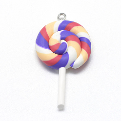 Разноцветный Ручной полимерной глины большие кулоны, леденец, красочный, 43~52x27~29x7~10 мм, отверстие : 2 мм