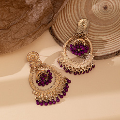 Фиолетовый Колокольчик из сплава смолы в богемном стиле с плоскими круглыми серьгами-люстрами, золотые, фиолетовые, 75x45 мм