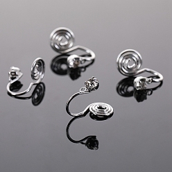 Платина Серьги-клипсы из латуни со стразами и кристаллами, с петлей, платина, 14x11 мм