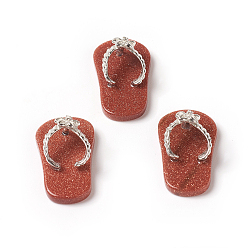 Камень с Пылевым Золотом Синтетические голдстоуновские подвески, с латунной фурнитурой платинового цвета, вьетнамки, 22~24x12x7~8 мм, отверстия : 2 mm и 5~7 мм