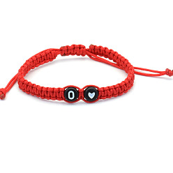 Letter O Бусины из смолы плетеные браслеты из бисера, регулируемые плетеные браслеты из полиэфирного шнура для мужчин и женщин, плоский круглый с буквой и сердцем, Письмо O, 6.30~11.81 дюйм (16~30 см)