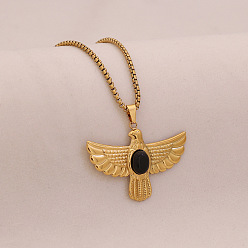 Black Onyx Орел 304 ожерелья с подвеской из нержавеющей стали с натуральным черным ониксом (окрашенным и нагретым), золотые, 23.62 дюйм (60 см)