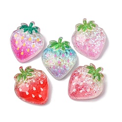 (52) Непрозрачная лаванда Светящиеся кабошоны из прозрачной смолы, клубника, с блестка, светится в темноте, разноцветные, 28x22.5x10 мм