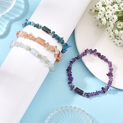 Mixed Stone Natural Mixed Stone Beaded Stretch Braclets for Women, Faceted Column & Chips, Inner Diameter: 2.46 inch(6.25cm)