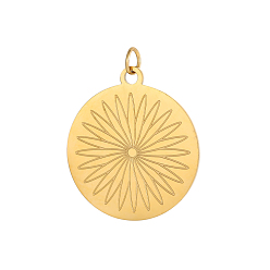 Настоящее золото 14K Плоские круглые подвески 304 подвески из нержавеющей стали, ионное покрытие (ip), реальный 14 k позолоченный, 23x20 мм