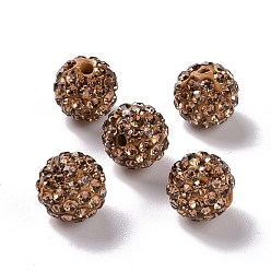 Light Colorado Topaz Polymer Clay Rhinestone Beads, Grade A, Round, Pave Disco Ball Beads, Light Colorado Topaz, 10x9.5mm, Hole: 1.5mm