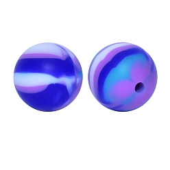 Королевский синий Круглые бусины из пищевого силикона с полосатым принтом, королевский синий, 15 мм