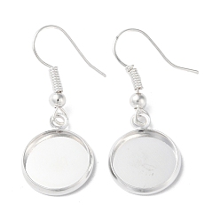 Серебро Железные крючки для сережек с покрытием стойки, ушная проволока с круглым лотком, плоские круглые серьги, серебряные, 33.5 мм, лоток : 12 мм, 22 датчик, штифты : 0.6 мм