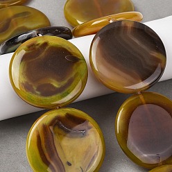 (932FM) Темно-синий аква-матовый с подкладкой Природный агат бисер нитей, окрашенная и подогревом, плоско-круглые, темно-золотистые, 48~50x9~11 мм, отверстие : 2 мм, около 8 шт / нитка, 15.75'' (40 см)