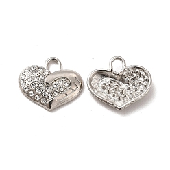 Платина Сплава кристалла горный хрусталь подвески, шарма сердца, платина, 16x14x3 мм, отверстие : 2.2 мм