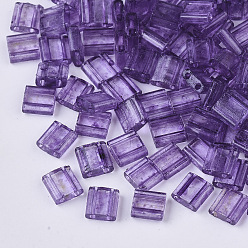 Blue Violet 2-Hole Baking Paint Transparent Glass Seed Beads, Rectangle, Blue Violet, 5x4.5~5.5x2~2.5mm, Hole: 0.5~0.8mm