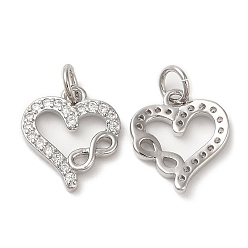 Платина Кулоны из экологически чистой латуни с микропаве и кубическим цирконием, с целью перехода в кольце, без свинца и без кадмия, Сердце с бесконечностью, платина, 14x12x2 мм, отверстие : 3 мм