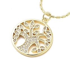 Круглые Ожерелья с подвеской из латуни с микропаве и прозрачным кубическим цирконием для женщин, реальный 18 k позолоченный, древо жизни, 16.81 дюйм (42.7 см), Кулон : 22x20 мм