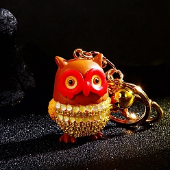 Оранжево-Красный Смолы брелок, со стразами, сова, оранжево-красный, 100 мм