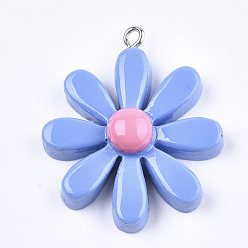 Королевский синий Подвески из смолы, с фурнитурой железной платинового оттенка, цветок, королевский синий, 33~34x28~30x8~9 мм, отверстие : 2 мм