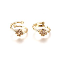 Golden Adjustable Brass Micro Pave Cubic Zirconia Finger Rings, Clover, Clear, Golden, Size: 6, 16mm