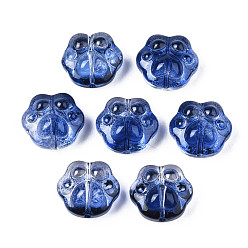 Midnight Blue Transparent Spray Painted Glass Beads, Bear Paw, Midnight Blue, 13.5x15x8.5mm, Hole: 1mm