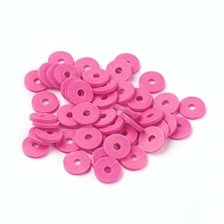 Camellia Flat Round Eco-Friendly Handmade Polymer Clay Beads, Disc Heishi Beads for Hawaiian Earring Bracelet Necklace Jewelry Making, Camellia, 8x0.5~1mm, Hole: 2mm, about 380~400pcs/strand, 17.7 inch
