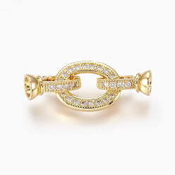 Настоящее золото 18K Латунные микро проложить кубического циркония раз за застежками, овальные, прозрачные, реальный 18 k позолоченный, 33 mm, внутренняя: 4 mm