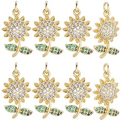 Настоящее золото 18K 10 кулоны из латуни с микрочастицами и кубическим цирконием., прелести подсолнуха, с целью перехода в кольце, без кадмия и без свинца, реальный 18 k позолоченный, 19.5x11.5x5 мм, отверстие : 3 мм