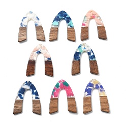 (52) Непрозрачная лаванда Подвески из смолы и ореха, разноцветные, 37.5x29x2.5 мм, отверстие : 2 мм