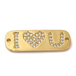 Golden Rack Plating Brass Micro Pave Clear Cubic Zirconia Connector Charms, Rectangle Links, Long-Lasting Plated, Lead Free & Cadmium Free, Golden, 9x27x2mm, Hole: 1.5mm