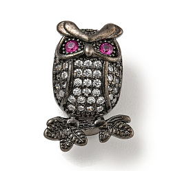 Gunmetal Brass Micro Pave Clear Cubic Zirconia Beads, Owl, Gunmetal, 20x13x10mm, Hole: 3x4mm