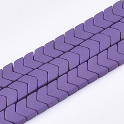 Dark Orchid Spray Painted Non-magnetic Synthetic Hematite Beads Strands, Arrow/Chevron, Dark Orchid, 5x6x3mm, Hole: 0.5mm, about 100pcs/strand, 15.7 inch