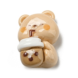 Медведь Кофейная тема, смола, декодирование кабошонов, мультфильм медведь с напитком, 24x18x10.5 мм