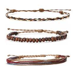 Красный Обсидиан 3 шт. 3 стиль набор браслетов из плетеных бусин из натурального красного дерева и обсидиана, браслеты из многониточного шнура из воскового шнура, 6-3/4~12-5/8 дюйм (17~32 см), 1 шт / стиль