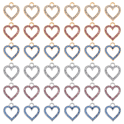 (52) Непрозрачная лаванда 60 шт 6 цвета подвески из сплава, со стразами, без кадмия и без свинца, полые сердца, разноцветные, 17x15x2 мм, отверстие : 2.5 мм, 10 шт / цвет