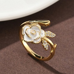 Прозрачный Кольца-манжеты из цветочной латуни с микропаве из кубического циркония, с эмалью для женщин, без кадмия и без свинца, стойки покрытие, реальный 18 k позолоченный, прозрачные, 11 мм, внутренний диаметр: 18 мм