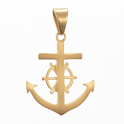 Crystal 304 Stainless Steel Pendants, with Rhinestone, Anchor, Golden, Crystal, 40x33x3.5mm, Hole: 11x8mm