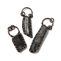 Турмалин Большие подвески с натуральным зеленым турмалином, прямоугольник амулеты, С латунными красными медными тонами, без кадмия и без свинца, 52.5~78x17.5~23x7~9 мм, отверстие : 6 мм