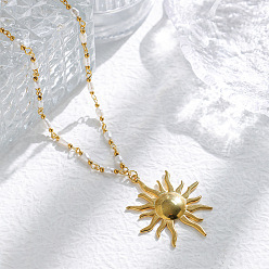 Золотой 304 ожерелья с подвеской в виде солнца из нержавеющей стали с искусственным жемчугом ABS, без свинца, без кадмии и без никеля, золотые, 22.13 дюйм (56.2 см)