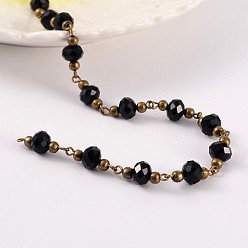 Black Handmade Glass Beaded Chains for Necklaces Bracelets Making, with Brass Beads and Brass Eye Pin, Unwelded, Black, 39.3 inch, 1m/strand