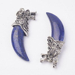 Ляпис-Лазурь Окрашенные натуральные лазури большие подвески, со сплавочной фурнитурой, форма клыка, античное серебро, 58x19x9 мм, отверстие : 4x5 мм