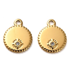 Плоский Круглый 304 подвески из нержавеющей стали, с кубического циркония, плоско-круглые, 12.5x10.5x1.5 мм, отверстие : 1.6 мм