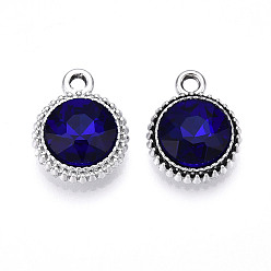 Полуночно-синий K 5 стеклянные подвески, плоско-круглые, граненые, со сплавочной фурнитурой, платина, темно-синий, 17~17.7x14x5.2~6 мм, отверстие : 2 мм