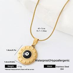 Black 304 Stainless Steel Enamel Evil Eye Pendant Necklaces for Men Women, Golden, Black, 15.75 inch(40cm)