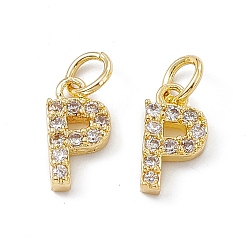 Letter P Real 18K Gold Plated Brass Micro Pave Clear Cubic Zirconia Charms, with Jump Ring, Letter.P, 11.5x6x2.5mm, Hole: 3.4mm