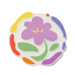 Violet Printed Acrylic Pendants, Flower Charm, Violet, 37.5x38.5x2.5mm, Hole: 1.6mm